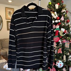 Jos. A. Bank men’s long sleeve Black Polo with gradient white to brown Stripes